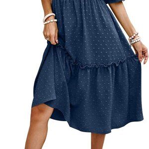 Women's Summer Casual Dresses 2025 Spring Puff Sleeve Square Neck A-line Flowy B